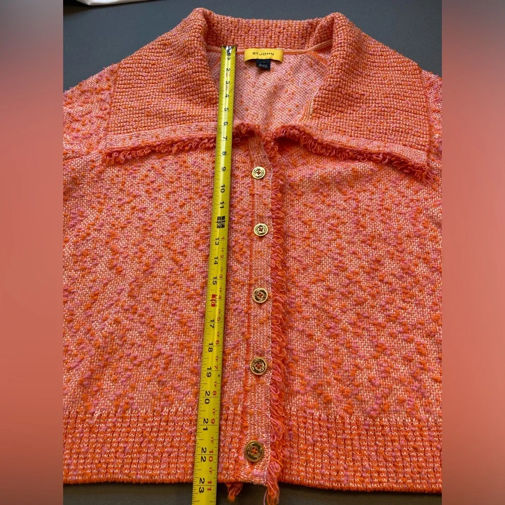 St.John Knit Jacket, Boucle Fringe,‎ Gold Tone Buttons,Size Large